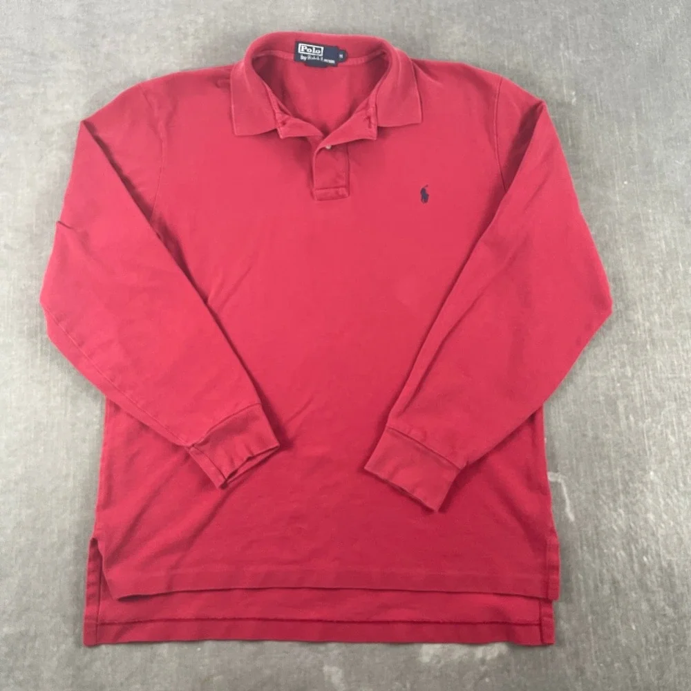Polo Ralph Lauren Mens M Red Long Sleeve Polo Shirt Embroidered Pony